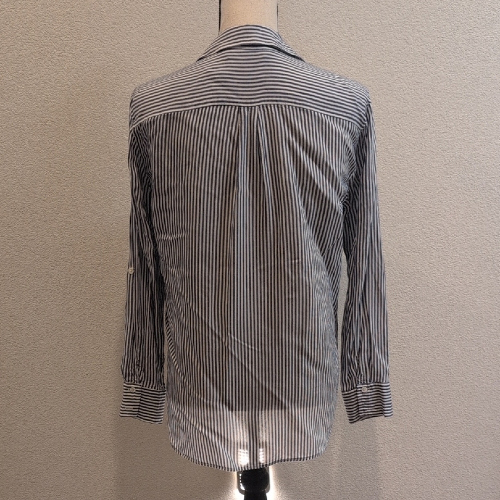Zara Navy and White Striped Button Down Shirt - Picture 4 of 6
